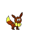 a pixel art of a brown eevee with a yellow tail standing on a white background .