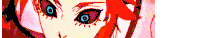a close up of a person 's eyes with red hair and blue eyes