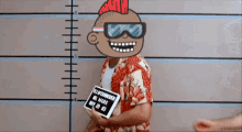 a man wearing sunglasses and a red mohawk is holding a sign that says mr. thunder