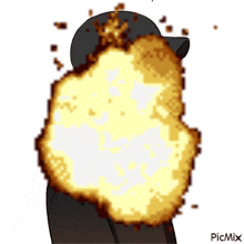 a pixel art drawing of a person with a huge explosion coming out of their face