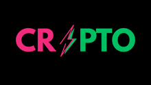 a pink and green logo for crypto with a lightning bolt on it