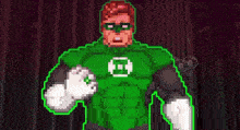 a pixel art of a green lantern with a circle on his chest