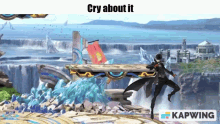 a screenshot of a video game with a caption that says cry about it