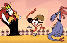 a cartoon character with a star on his hat is dancing with two other characters