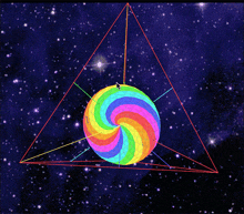 a computer generated image of a rainbow colored lollipop in a triangle