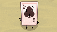 a cartoon drawing of an ace of clubs card with arms and legs