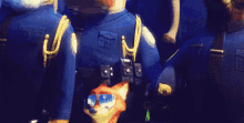 a cartoon of a police officer holding a fox in his hands