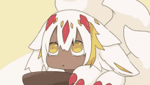 a drawing of a cartoon character with white hair and red eyes