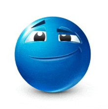 a blue smiley face with a serious look on his face