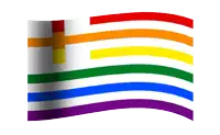a rainbow flag with a cross in the middle on a white background