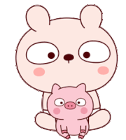 a cartoon rabbit is holding a small pink pig .