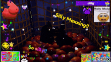 silly maxxing is written on a screen with a bunch of balls