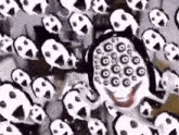 a black and white drawing of a person surrounded by a bunch of ghosts .