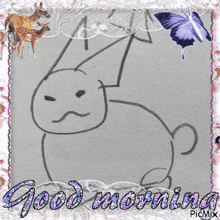 a drawing of a rabbit with the words good morning written on it