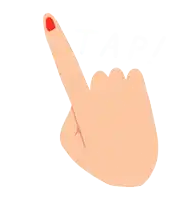 a hand with a red nail is pointing upward
