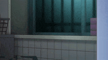 a cartoon drawing of a bathroom with a sliding glass door