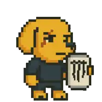 a pixel art of a dog with a gun