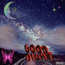 a picture that says good night with a butterfly