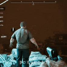 a video game called the bornless shows a man holding a gun