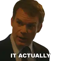 a man in a suit and tie says " it actually " on a white background
