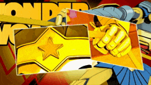 a collage of images of wonder woman with the word wonder on the bottom
