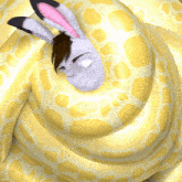 a drawing of a rabbit wrapped in a snake