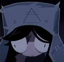 a cartoon character with a triangle on their head