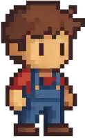 a pixel art of a man wearing overalls