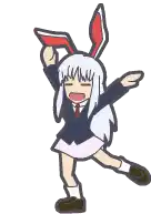 a cartoon girl with white hair and bunny ears is jumping in the air .