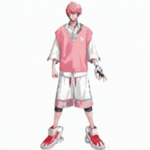 a pixel art of a person wearing a pink vest and shorts