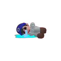 a cartoon character laying on the ground with a tear coming out of his mouth