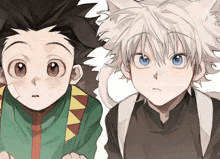 a drawing of a boy with cat ears and a girl with blue eyes