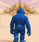a blue monster with the word ron on the back