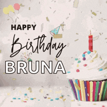 a birthday card for bruna with a cupcake and candle