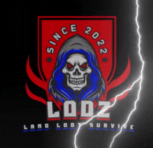 a logo for lodz land loot survive with a lightning strike in the background