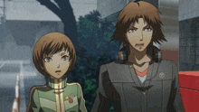 a man and a woman are standing next to each other in a cartoon