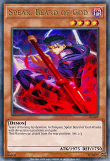 a card that says spear beard of god on the top