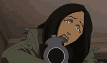 a cartoon of a woman pointing a gun with the words " do not lie to me " below her