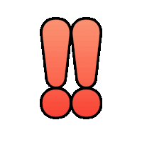 a red exclamation point with two red circles around it on a white background
