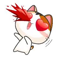 a cartoon cat with a heart in its eyes and blood coming out of its nose