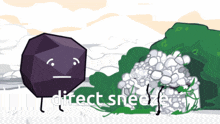 a cartoon drawing of a purple object with the words direct sneeze below it
