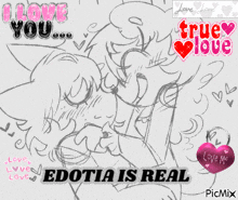 a drawing of two people kissing with the words " i love you " and " true love " behind them