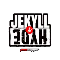 a logo for jekyll & elijah has a red circle in the middle