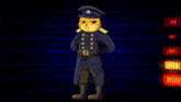 a cartoon of a cat in a military uniform stands in front of a binary background