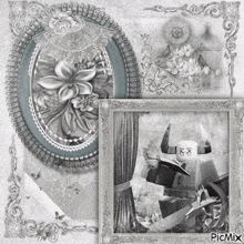 a black and white photo with a picture of a man with horns and a candle with the number 88 on it