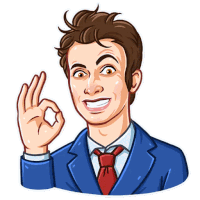 a cartoon drawing of a man in a suit and tie giving an ok sign