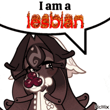a picture of a cartoon character with a speech bubble that says i am a lesbian
