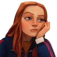 a cartoon of a girl with red hair and freckles resting her head on her hand