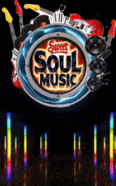 a poster for sweet soul music with a rainbow of lights