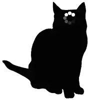 a silhouette of a black cat with circles on it 's face
